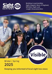 Front page of Visible Winter / Spring 2025. Photo shows members of the team smiling at the camera.